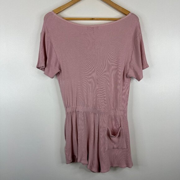 Lovers and Friends  Lightweight Waffle Knit Short Sleeve Romper  Pink Size Small - Picture 3 of 3